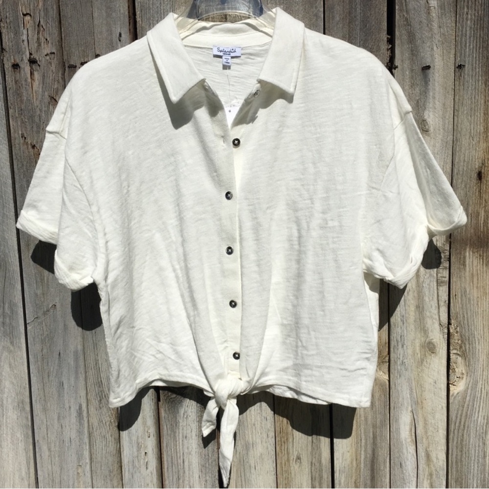 NWT Splendid Tie Front Camp Shirt Tee Shirt Cotton Off White Cream M